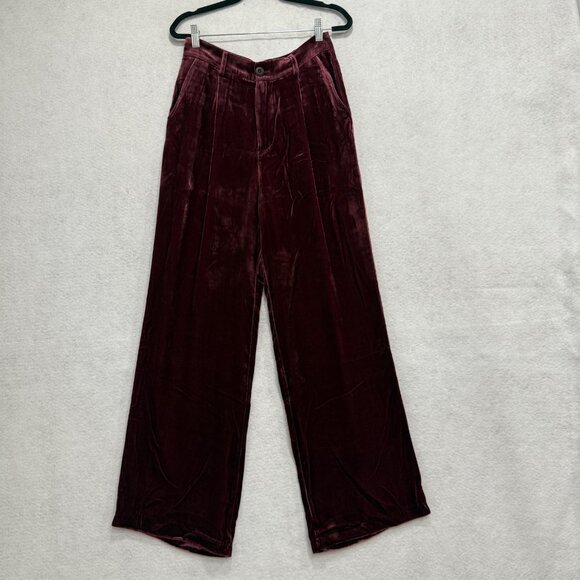 Sundance Pants Womens 2 Burgundy Velvet Wide Leg Pleated High Rise Silk Blend - Picture 1 of 10